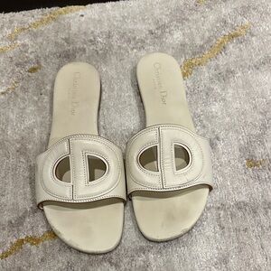 Dior Women's Cream Logo Slide Sandals